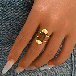 Brass with Natural Agate Cuff Open Rings for Women&nbsp;XT6545