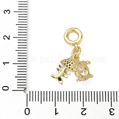 Brass Pave Clear Cubic Zirconia Sea Animals European Dangle Charms&nbsp;KK-I371-39G-03
