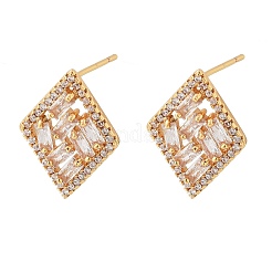 Rhombus Brass Micro Pave Clear Cubic Zirconia Stud Earrings for Women&nbsp;EJEW-G428-05G