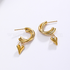 Vintage 201 Stainless Steel C-shaped with Heart Dangle Stud Earrings&nbsp;RJ0929-1