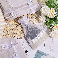 Burlap & Organza Storage Pouches&nbsp;ABAG-WH0040-13