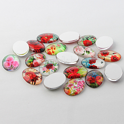Multi-Color Flower Theme Ornaments Glass Oval Flatback Cabochons&nbsp;GGLA-A003-18x25-NN