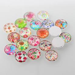 Half Round/Dome Floral Printed Glass Cabochons&nbsp;GGLA-A002-20mm-UU