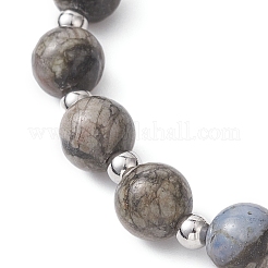 Natural Glaucophane & Brass Beaded Stretch Bracelets for Women&nbsp;BJEW-JB12903