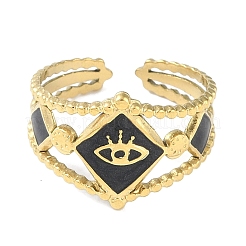 Ion Plating(IP) 304 Stainless Steel Enamel Rhombus with Eey Cuff Rings&nbsp;RJEW-L107-056G-02