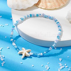 Glass Seed & Synthetic Turquoise Starfish Beaded Stretch Bracelet for Women&nbsp;BJEW-JB09709-02