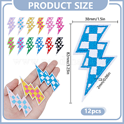 12Pcs 12 Colors Checkerboard Lightning Polyester Computerized Embroidery Cloth Iron on/Sew on Patches&nbsp;DIY-WH0890-27