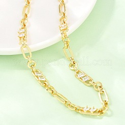 7MM Brass Pave Cubic Zirconia Figaro Chain Necklaces&nbsp;NJEW-D324-05G-07