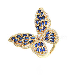 Cubic Zirconia Butterfly Open Cuff Rings&nbsp;RJEW-N037-016-02LG