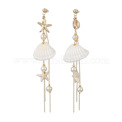 Brass Glass Pearl Shell Shape Dangle Stud Earrings&nbsp;EJEW-TA00764