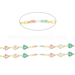 Handmade Brass Enamel Heart Link Chains&nbsp;CHC-M024-25G-01