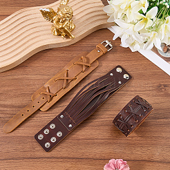 3Pcs 3 Styles Imitation Leather Cord Bracelets for Men&nbsp;BJEW-CL0001-54B