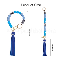 Silicone Round Beaded Keychain with Imitation Leather Tassel&nbsp;KEYC-SW00005-02