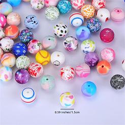 Christmas Printed Round with Snowflake Pattern Silicone Focal Beads&nbsp;SI-JX0056A-124