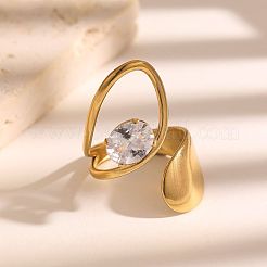 304 Stainless Steel Rhinestone Open Cuff Rings for Women&nbsp;WGC538A-01