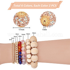 12Pcs 6 Colors Glass Rhinestone Clay Pave Beads&nbsp;FIND-PH0018-36