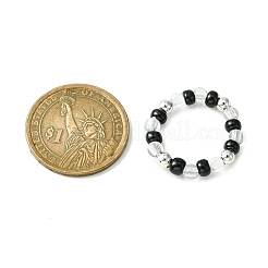 2Pcs 2 Color Acrylic & Glass Seed Beaded Stretch Rings Set for Women&nbsp;RJEW-JR00593
