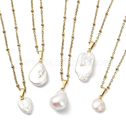Natural Baroque Pearl Keshi Pendant 304 Stainless Steel Satellite Chain Necklaces&nbsp;NJEW-JN06161
