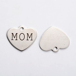 Mother's Day Non-Tarnish 201 Stainless Steel Family Theme Heart Pendants&nbsp;STAS-L165-B03