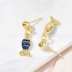 Fish Brass Micro Pave Cubic Zirconia Dangle Stud Earrings for Women&nbsp;EJEW-A167-06G