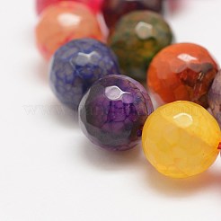 Faceted Natural Dragon Veins Fire Crackle Agate Beads Strands&nbsp;G-F447-10mm-F01