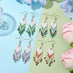 Woven Seed Beads & Natural Gemstone Tassel Earrings&nbsp;EJEW-MZ00154