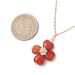Natural Carnelian(Dyed and Heated) Clover Shamrock Pendant Necklaces&nbsp;NJEW-JN05170-03