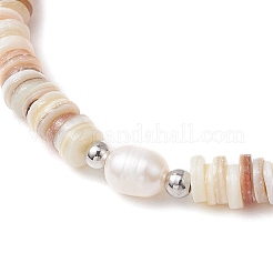 2Pcs Natural Cultured Freshwater Pearl & Shell & Brass Spacer Beads Stretch Bracelets for Women&nbsp;BJEW-JB11874