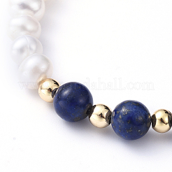 Natural Pearl & Natural Lapis Lazuli(Dyed) Beaded Bracelets&nbsp;BJEW-JB05153-04