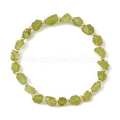 Raw Rough Natural Peridot & Electroplate Synthetic Non-magnetic Hematite Round Beaded Stretch Bracelets&nbsp;BJEW-JB14392