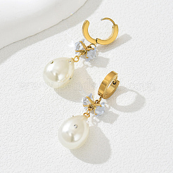 304 Stainless Steel Imitation Pearl Teardrop Hoop Earrings&nbsp;WG4204
