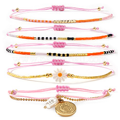 5Pcs 5 Styles Bohemian Glass Seed Bead Braided Beads Bracelets & 304 Stainless Steel Charm Double Layers Bracelets for Women&nbsp;WO6368-3