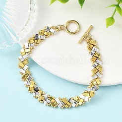 Two Tone Electroplate Glass Seed Beaded Woven Bracelets with OT Clasps for Women&nbsp;BJEW-MZ00349