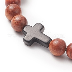 Natural Wood & Synthetic Turquoise Beaded Stretch Bracelet for Men Women&nbsp;BJEW-JB09291