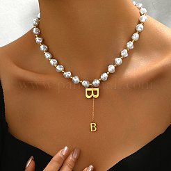Elegant Stainless Steel Letter B Pendant Imitation Pearl Beaded Necklaces for Women&nbsp;PW1980