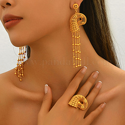 Vintage Alloy Hollowed-out Conch Shape Ring & Tassel Earrings Sets for Women&nbsp;LS-CY8500