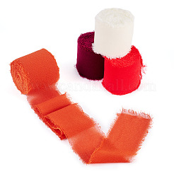 4 Rolls 4 Colors Frayed Polyester Ribbon&nbsp;OCOR-TA0002-87D