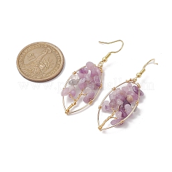 Natural Lepidolite/Purple Mica Stone Chips Tree of Life Dangle Earrings&nbsp;EJEW-JE05730-03