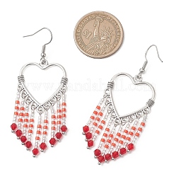 Hollow Heart Alloy & Glass Seed Beads Tassel Chandelier Earrings&nbsp;EJEW-MZ00685-02