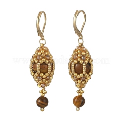 Natural Tiger Eye Leveback Earrings for Women&nbsp;EJEW-MZ00785-03