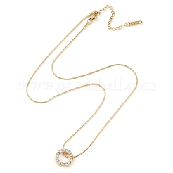 PVD Vacuum Plating 304 Stainless Steel Crystal Rhinestone Round Snake Chain Ring Pendant Necklaces for Women&nbsp;NJEW-Z082-03G
