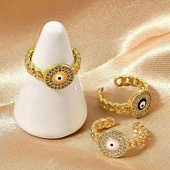 Brass Micro Pave Clear Cubic Zirconia Enamel Cuff Rings for Women&nbsp;RJEW-L113-030G