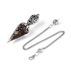 Natural Tiger Eye Chip & Epoxy Resin Dowsing Pendulum Big Pendants&nbsp;AJEW-N004-01F