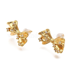 Bowknot Brass Micro Pave Cubic Zirconia Stud Earrings&nbsp;EJEW-B148-07C-G