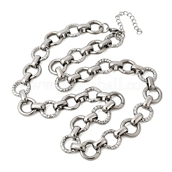13MM 304 Stainless Steel Textured Round Ring Link Chain Necklaces&nbsp;NJEW-P349-01B-P