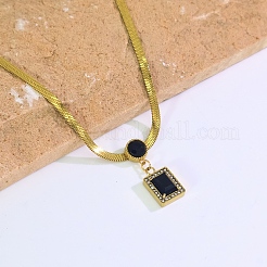 Vintage Stainless Steel Natural Black Onyx(Dyed & Heated) Rectangle Pendant Flat Snake Chain Necklaces for Women&nbsp;DM4995