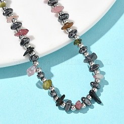 Natural Multicolor Tourmaline Chip & Non-magnetic Synthetic Hematite Beaded Bracelet for Women&nbsp;BJEW-Z148-02P-06