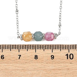Natural Multicolor Tourmaline Faceted Cube Beads Pendant 304 Stainless Steel Satellite Chain Necklacs for Women&nbsp;NJEW-JN06541-02