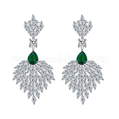 Leaf Brass Micro Pave Cubic Zirconia Dangle Stud Earrings&nbsp;FS-WGB1348-02