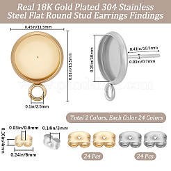 48Pcs 2 Styles Stainless Steel Stud Earring Findings&nbsp;STAS-BBC0010-23B